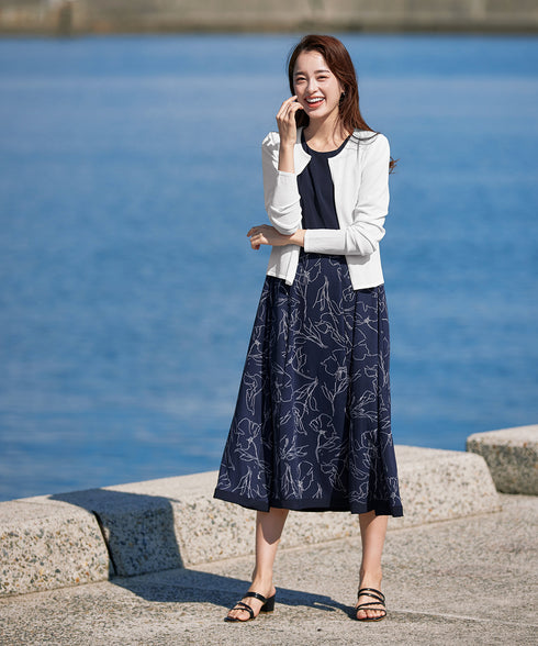 【小倉優子さん着用・新色追加】配色モノトーン柄ワンピース