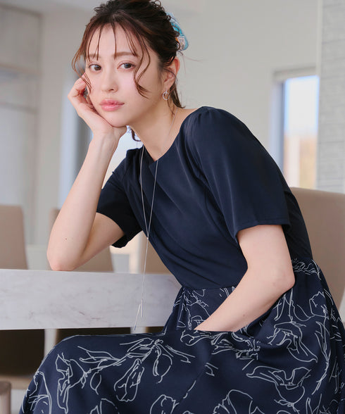 【小倉優子さん着用・新色追加】配色モノトーン柄ワンピース