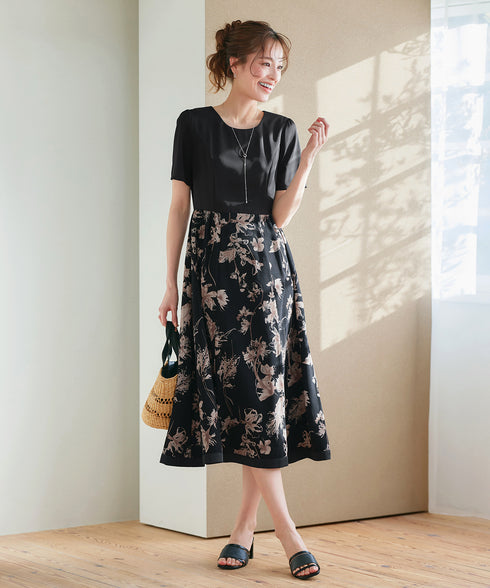 【小倉優子さん着用・新色追加】配色モノトーン柄ワンピース