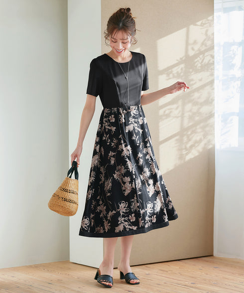 【小倉優子さん着用・新色追加】配色モノトーン柄ワンピース