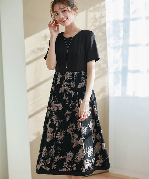 【小倉優子さん着用・新色追加】配色モノトーン柄ワンピース