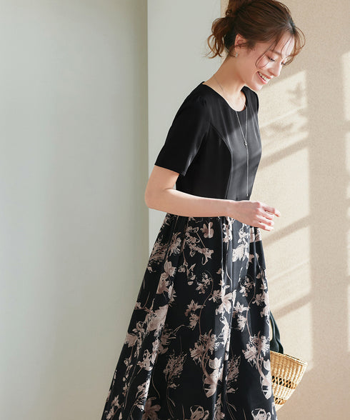 【小倉優子さん着用・新色追加】配色モノトーン柄ワンピース