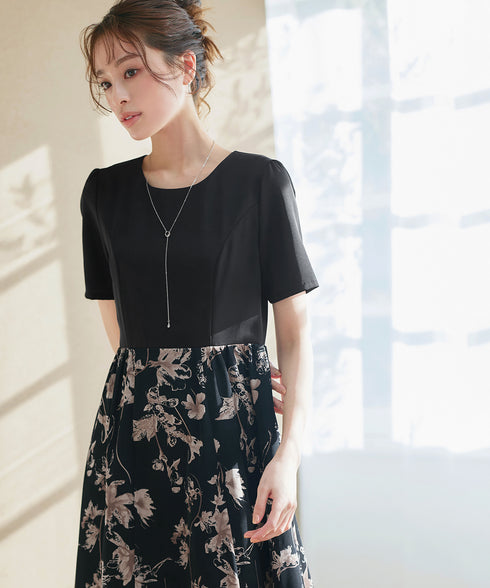 【小倉優子さん着用・新色追加】配色モノトーン柄ワンピース