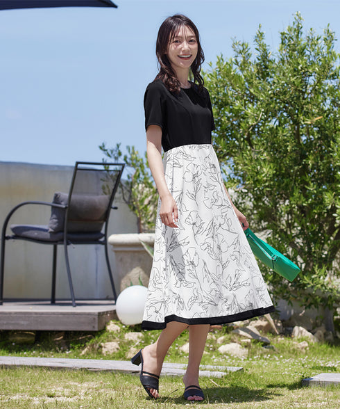 【小倉優子さん着用・新色追加】配色モノトーン柄ワンピース