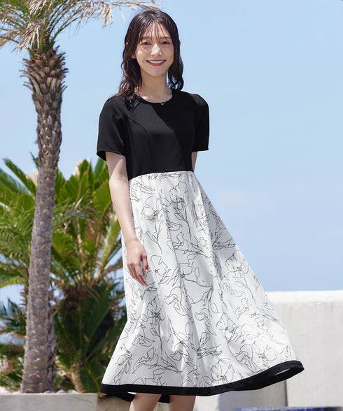 【小倉優子さん着用・新色追加】配色モノトーン柄ワンピース