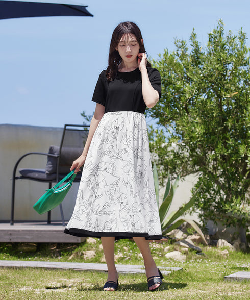 【小倉優子さん着用・新色追加】配色モノトーン柄ワンピース