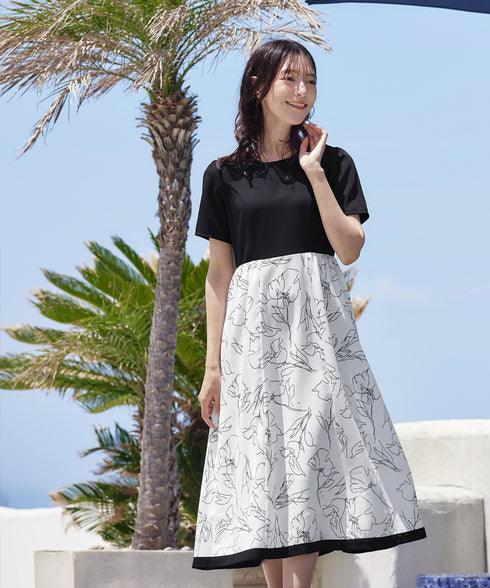 【小倉優子さん着用・新色追加】配色モノトーン柄ワンピース