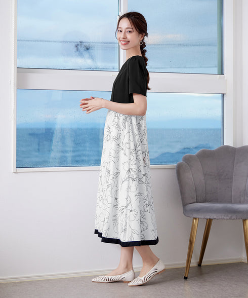 【小倉優子さん着用・新色追加】配色モノトーン柄ワンピース