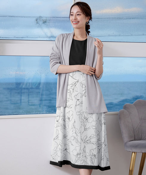 【小倉優子さん着用・新色追加】配色モノトーン柄ワンピース