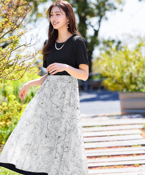 【小倉優子さん着用・新色追加】配色モノトーン柄ワンピース