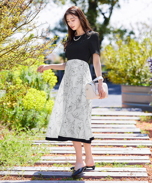 【小倉優子さん着用・新色追加】配色モノトーン柄ワンピース