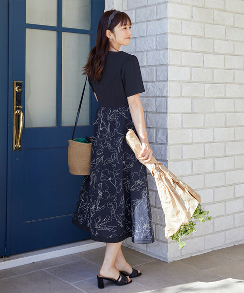 【小倉優子さん着用・新色追加】配色モノトーン柄ワンピース