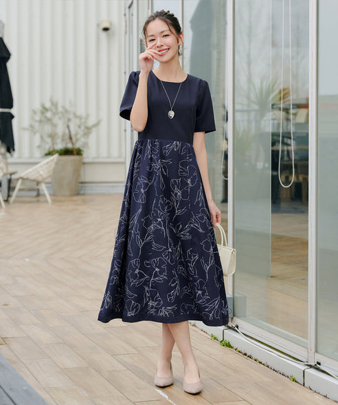 【小倉優子さん着用・新色追加】配色モノトーン柄ワンピース