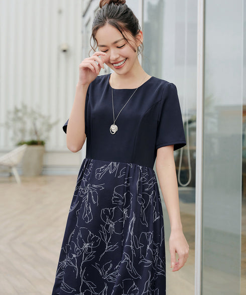 【小倉優子さん着用・新色追加】配色モノトーン柄ワンピース