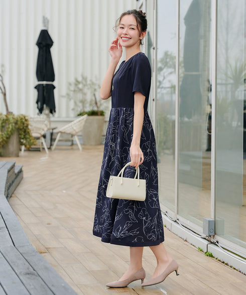 【小倉優子さん着用・新色追加】配色モノトーン柄ワンピース