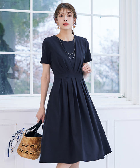 【選べる袖丈】 タックフレアワンピース