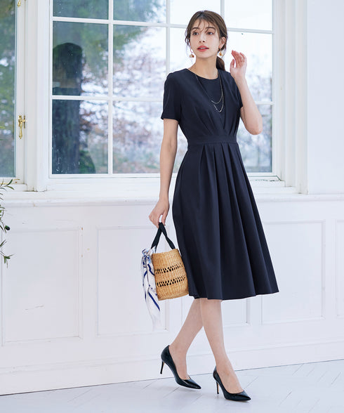 【選べる袖丈】 タックフレアワンピース