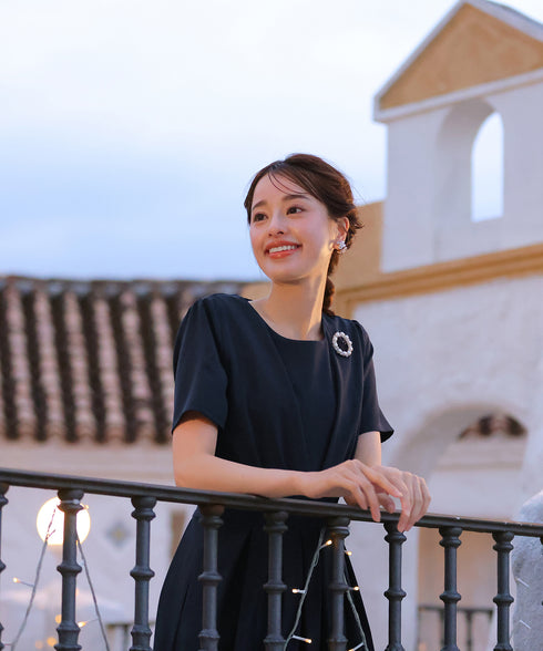 【選べる袖丈】 タックフレアワンピース