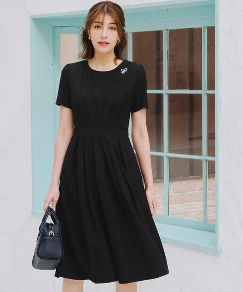 【選べる袖丈】 タックフレアワンピース