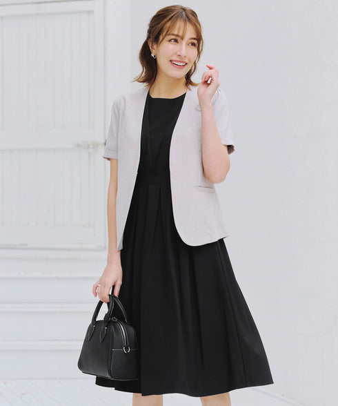 【選べる袖丈】 タックフレアワンピース