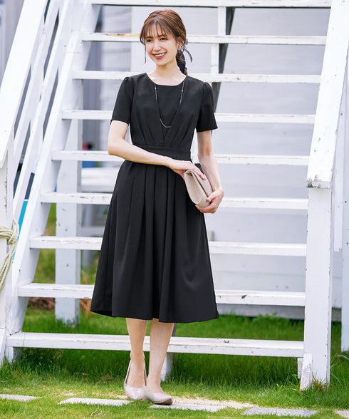 【選べる袖丈】 タックフレアワンピース