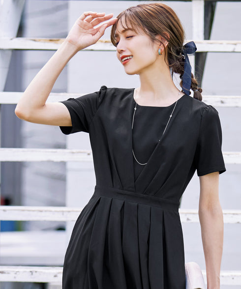 【選べる袖丈】 タックフレアワンピース