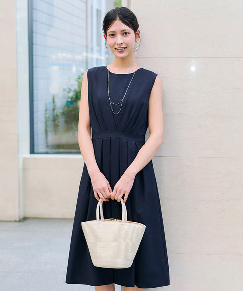 【選べる袖丈】 タックフレアワンピース