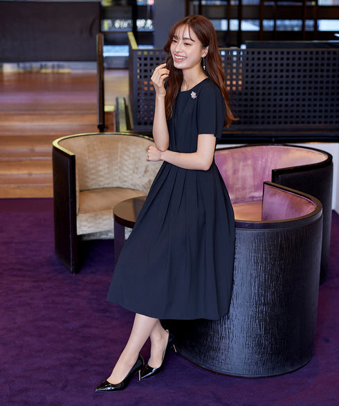 【選べる袖丈】 タックフレアワンピース