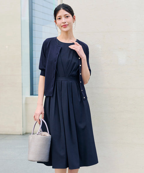 【選べる袖丈】 タックフレアワンピース