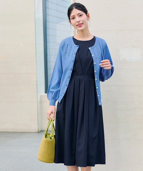 【選べる袖丈】 タックフレアワンピース