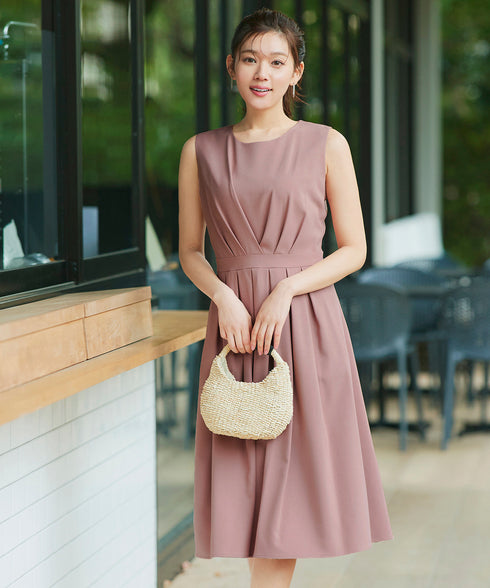 【選べる袖丈】 タックフレアワンピース