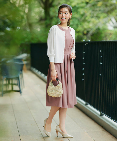 【選べる袖丈】 タックフレアワンピース