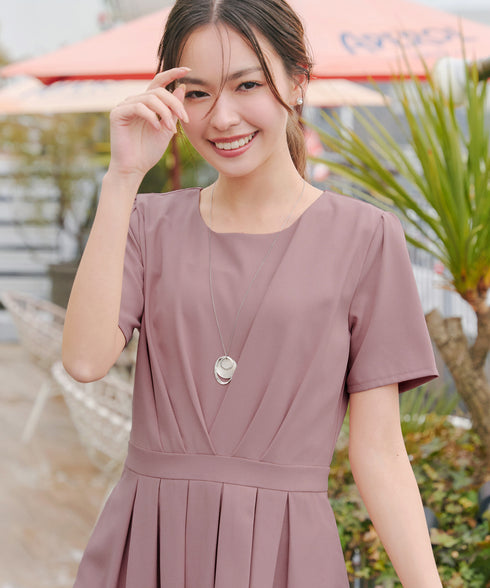 【選べる袖丈】 タックフレアワンピース