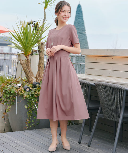 【選べる袖丈】 タックフレアワンピース