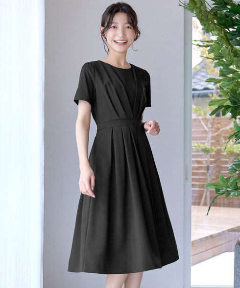 【選べる袖丈】 タックフレアワンピース