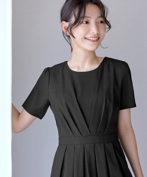 【選べる袖丈】 タックフレアワンピース