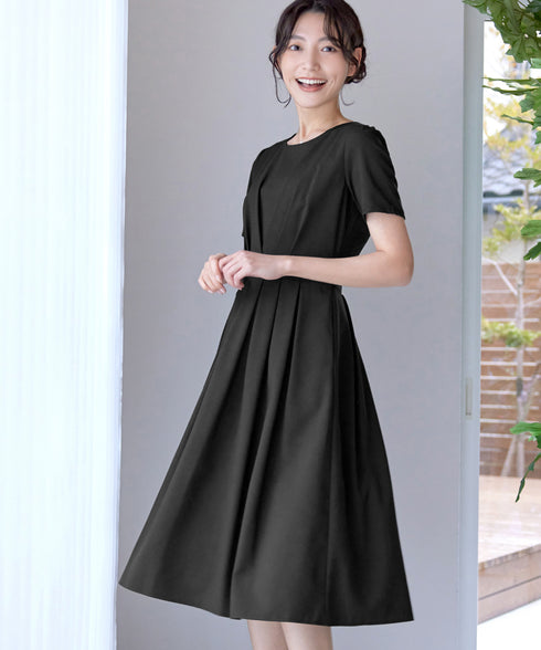 【選べる袖丈】 タックフレアワンピース
