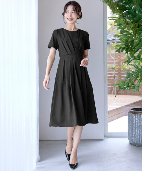 【選べる袖丈】 タックフレアワンピース