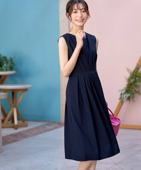 【選べる袖丈】 タックフレアワンピース