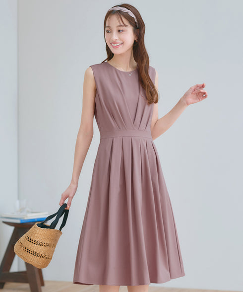 【選べる袖丈】 タックフレアワンピース