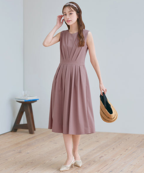 【選べる袖丈】 タックフレアワンピース