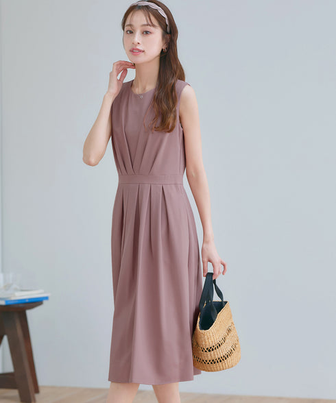 【選べる袖丈】 タックフレアワンピース