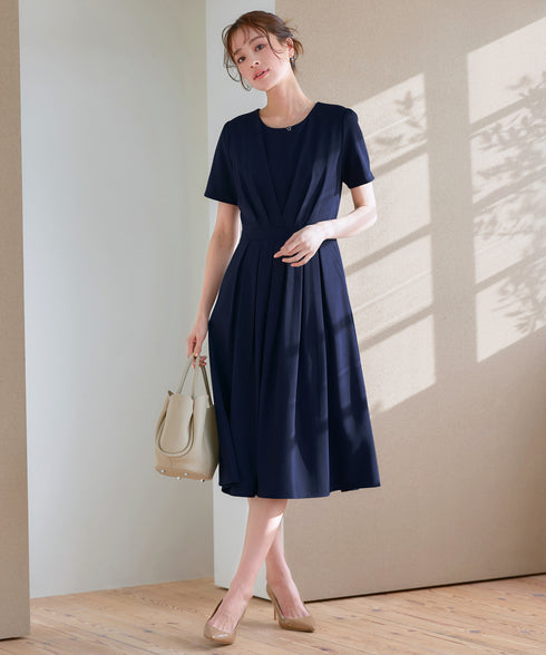 【選べる袖丈】 タックフレアワンピース