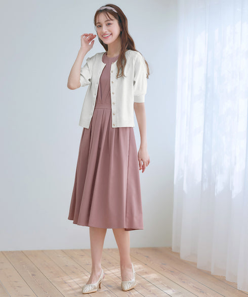【選べる袖丈】 タックフレアワンピース