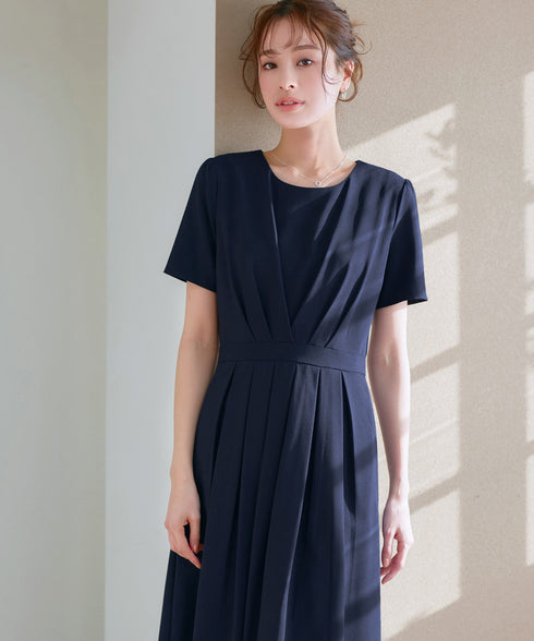 【選べる袖丈】 タックフレアワンピース