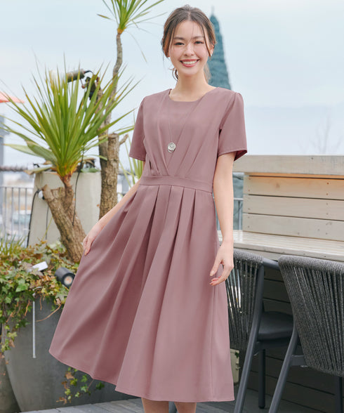 【選べる袖丈】 タックフレアワンピース