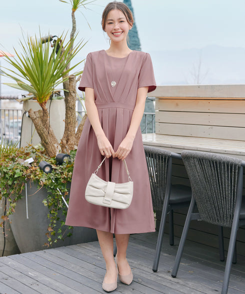 【選べる袖丈】 タックフレアワンピース