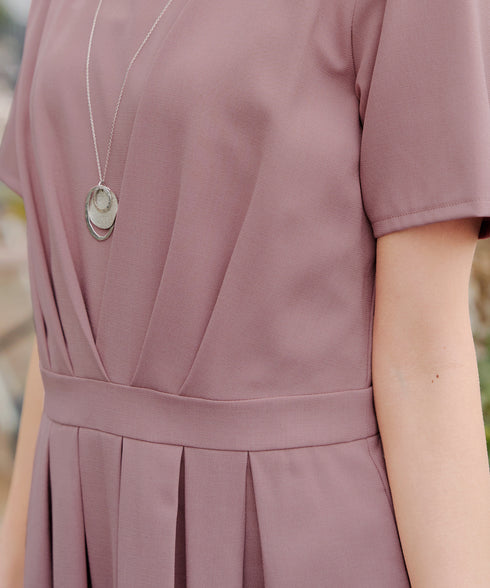 【選べる袖丈】 タックフレアワンピース