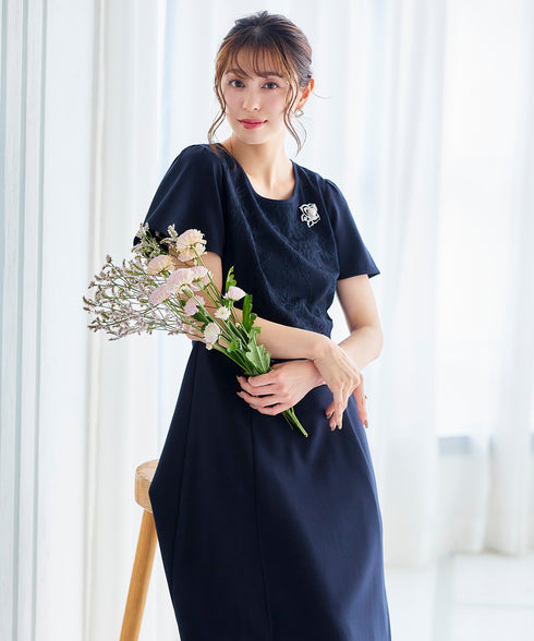 【アウトレット】フレアスリーブレースコンビワンピース