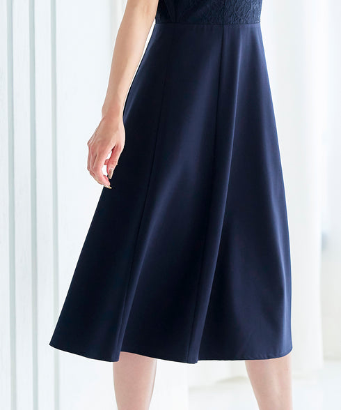 【アウトレット】フレアスリーブレースコンビワンピース